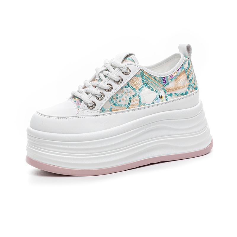 

Маленькие белые туфли на внутренней платформе, женские повседневные модные универсальные туфли с пайетками для маленьких женщин 40