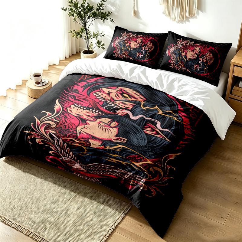 Attack On Titan 3pc Duvet Cover Set Simple Modern Bedding Set Wrinkle Resistant Soft Fabric All Season Use a Perfect Gift