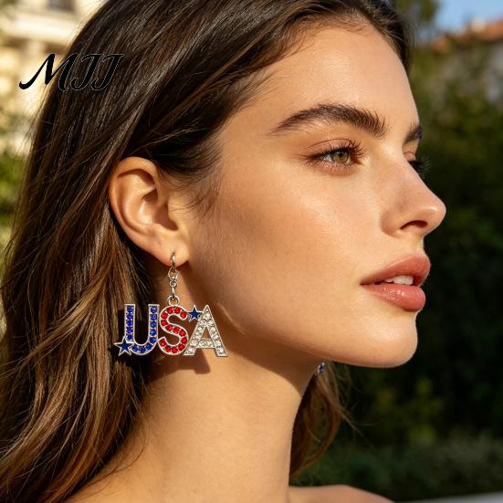 Exquisite Craftsmanship Earrings 1 Pair Hook American Independence Day Pattern Hollow Patriotic Alloy Heart Star Shape Red White Blue Jewelry