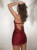 European-Style Red Satin Halter Neck Backless Dress - Sexy, Short, Hip-Hugging Evening Gown for Women