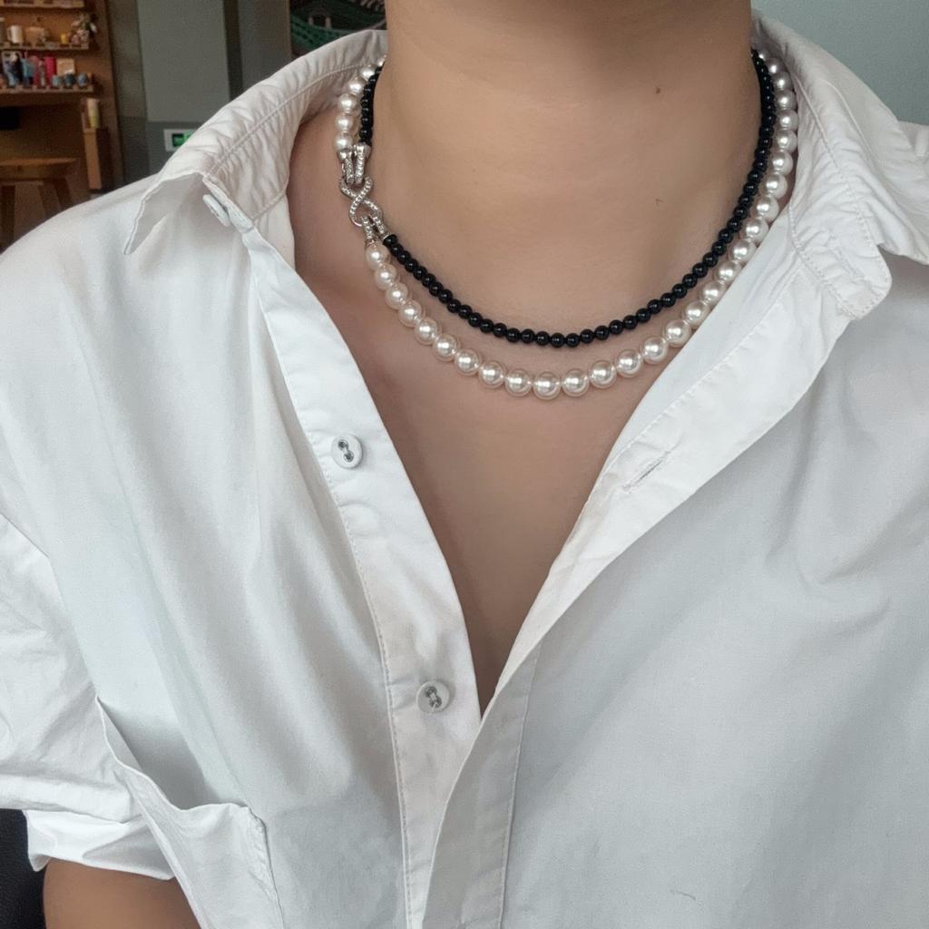 Double-Layer Shijia Pearl Red Agate Necklace, Slightly Inlaid With 8-Character Buckle, Chalcedony Collarbone Chain, Tiger'S Eye Stone, Black Agate