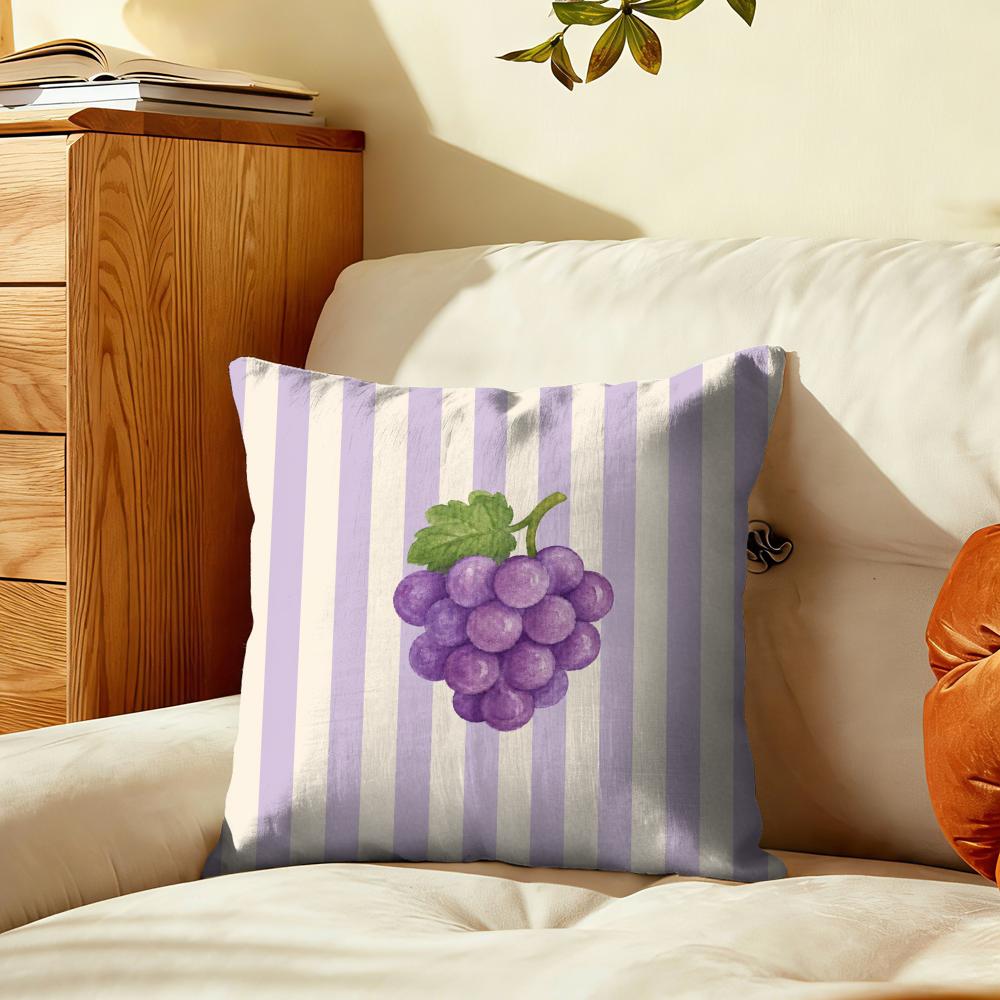 Striped Watercolor Fruits Cushion Cover Soft Short Plush Pillow Cover Smooth Cozy Texture Aesthetic Cushion Case Home Decor