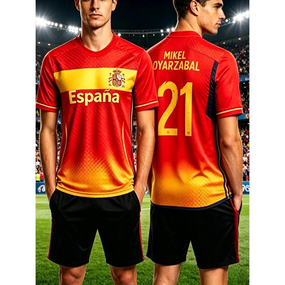 Heren T-shirts voor de Zomer Spaans Jersey T-shirt Spaanse Vlag Print Buiten Sport Ademend Rond Hals T-shirt Dames T-shirt