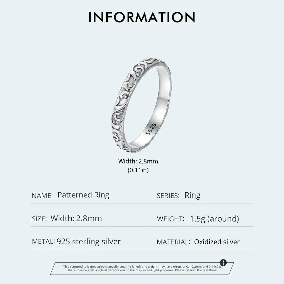 WOSTU Vintage 925 Sterling Silber Vintage Muster Ring für Frauen Einfacher Stil Silber Retro Ring Edlen Schmuck Geschenk