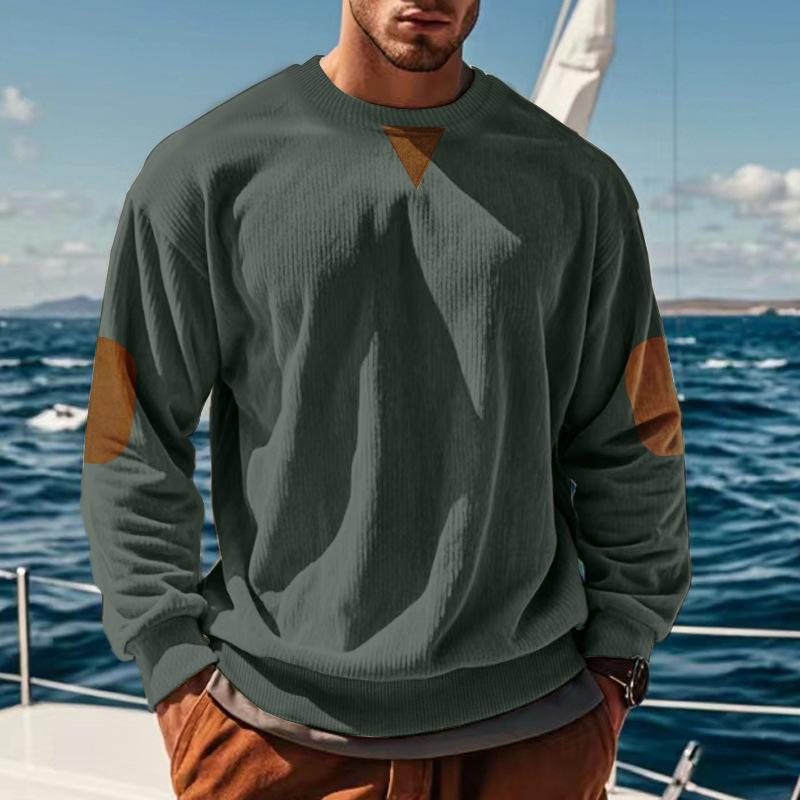 Herren Rundhals Casual Stehkragen Kord Langarm Sweatshirt für Frühling und Herbst