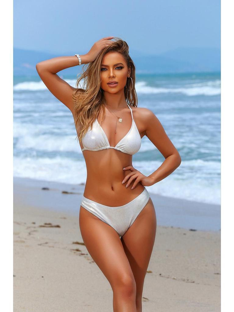 2024 Sexy Bikini Three-Piece Set: European and American Style, Solid Color, Special Fabric Swimwear.