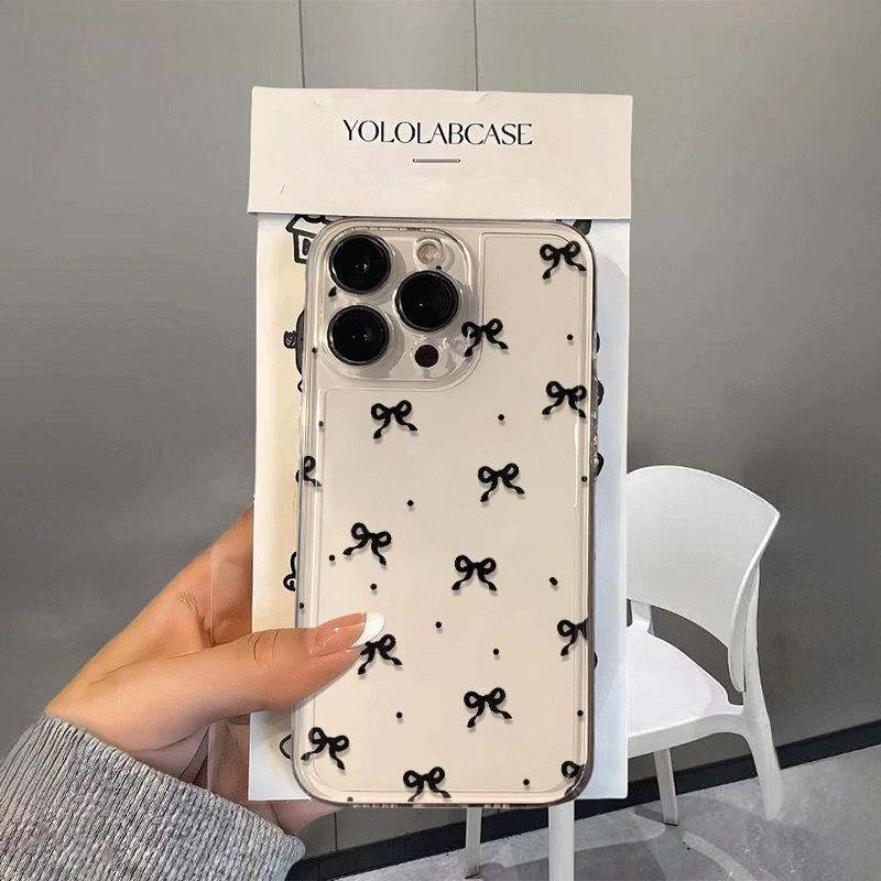 Transparent Black Bow Polka Dot Case for Apple 16/15/14 Pro Max & 13/12