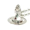 Vivienne Westwood New Petite Orb 3D Transparent Saturn Pendant Necklace Men necklace Silver 630203A1-02P296-CN