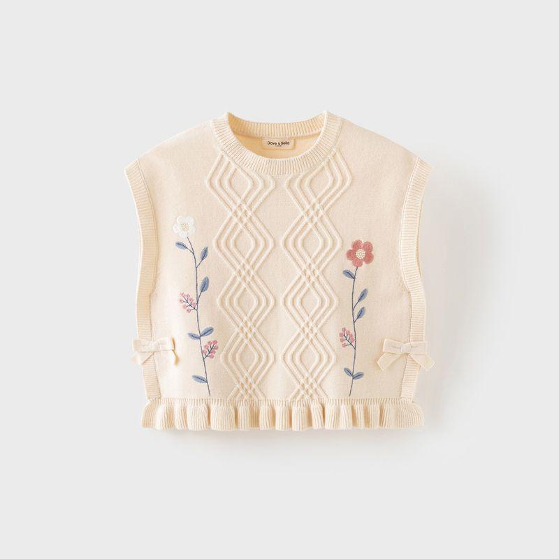 David Bella Girls  Sweater Vest Children s Knitwear Sleeveless 2026 Spring New Style Girls  Vest Children s Clothing Beige [Ready in Stock] 120