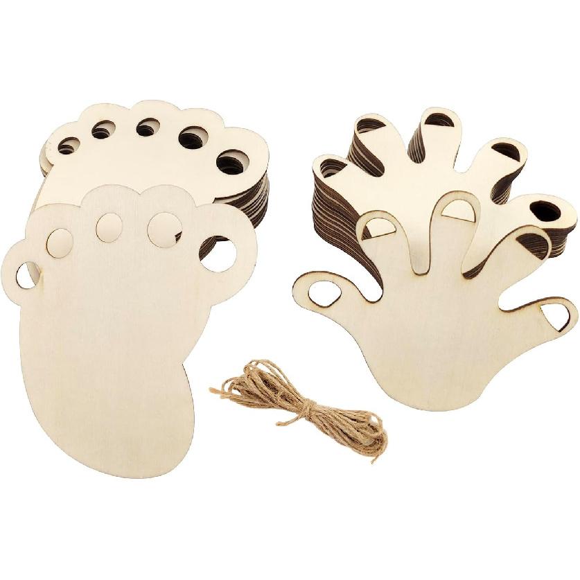30 Pack 4 Inch Wooden Baby Foot & Hand Ornaments DIY Craft Project