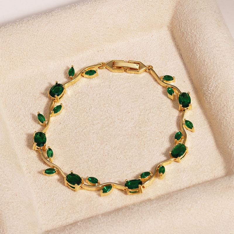 Colorful Leaf Cubic Zirconia Cz Crystal Bridal Bridesmaid Wedding Jewelry Bracelets Gift For Women Mom On Wedding Day