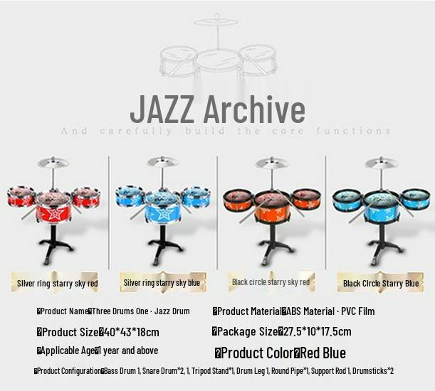 Kids' Jazz Drum Set - Beginner Percussion Instrument Toy