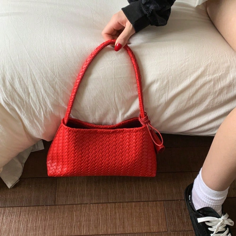 Sac à main Mode Sac bandoulière tissé Sac sous le bras Simple Décontracté Sac de tous les jours Femme red multicolore
