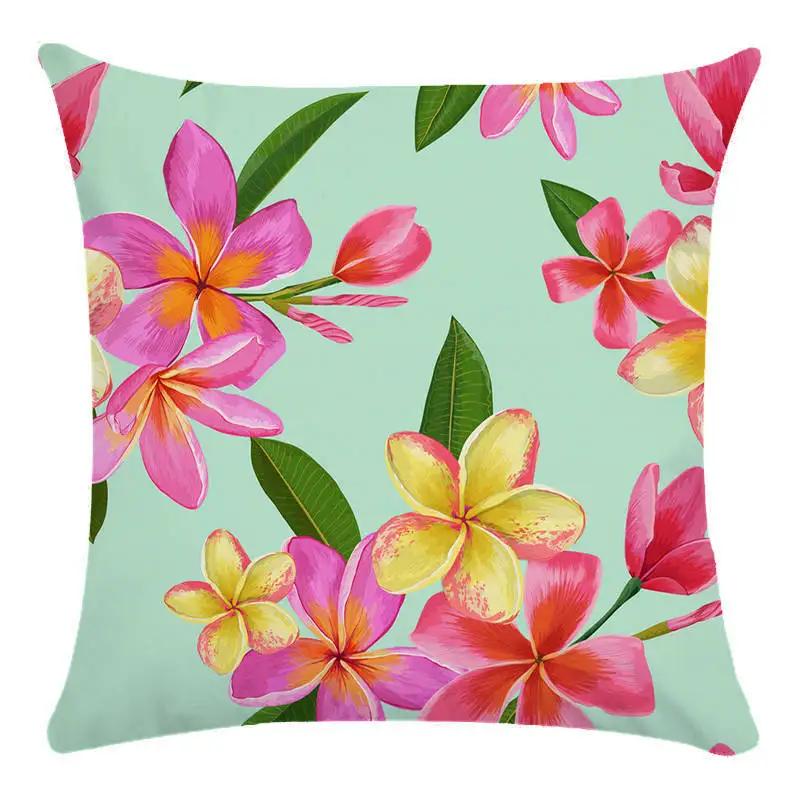 Colorful Parrot Flower Oil Painting Pattern Cushion Cover Sofa Decorative Pillow Cover Floral Pillowcase Home Decor 45X45Cm