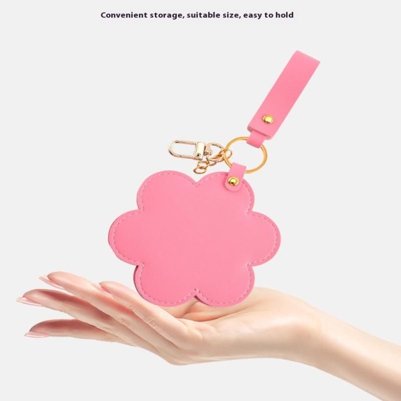 PU Leather Flower Shape Makeup Mirror Round Ultra-Thin Lightweight Cosmetic Mirrors Portable Mini Rotate Travel Pocket Mirror