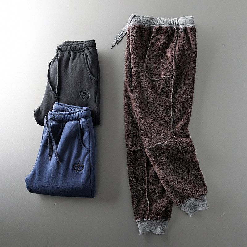 Foreign Trade Tail Order Cut Label Lambswool Thickened Winter Men's Pants