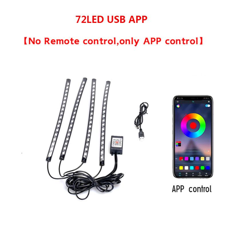 LED-Auto-Fuß-Umgebungslicht mit USB-Neon-Stimmungsbeleuchtung, Hintergrundbeleuchtung, Musiksteuerung, App, RGB, dekorative Atmosphäre im Auto-Innenraum