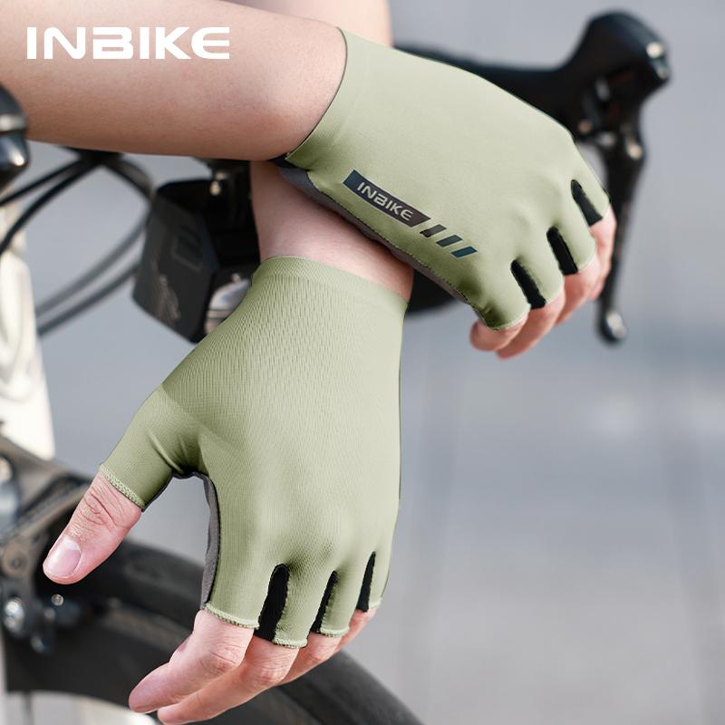 INBIKE Neue Fahrradhandschuhe Reflektierende Streifen Atmungsaktives Netz MTB Rennrad Handschuhe Gepolsterte Handfläche zum Radfahren Stoßdämpfung