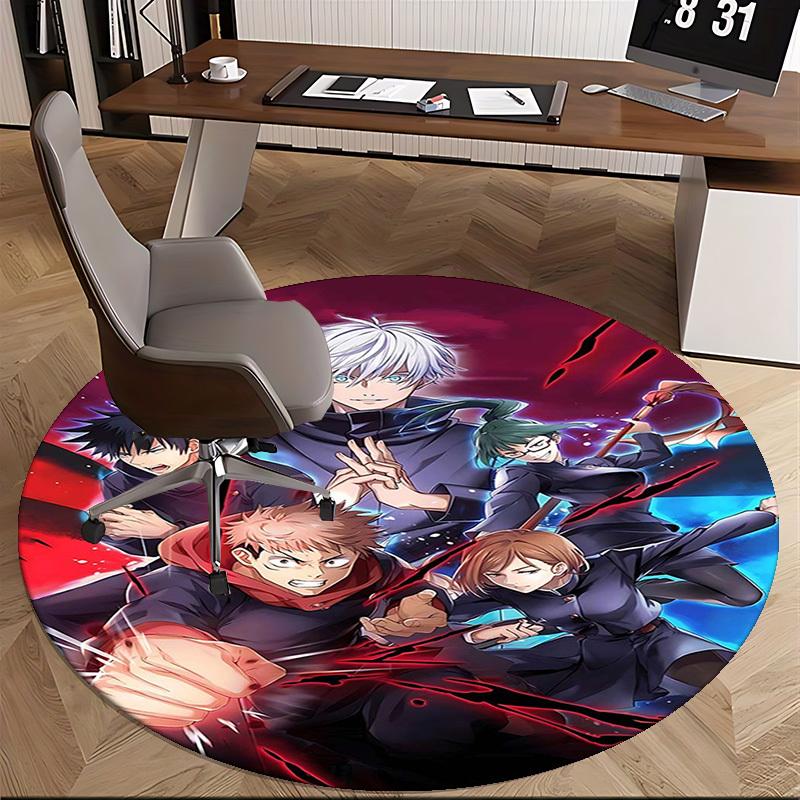 1pc Anime Cartoon Design Round Carpet Office Chair Mat, NonSlip Rug for Home Decor