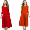 2024 Damen Sommer Mode Rundhals Mittellange Ärmel Einfarbig Großes Schwingkleid