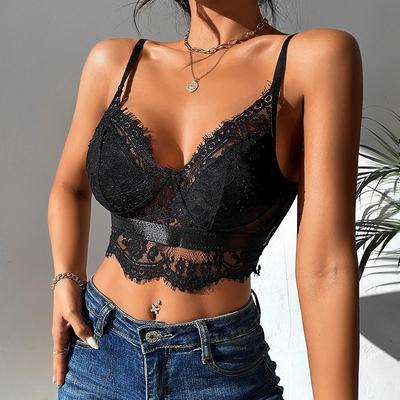 Débardeur patchwork dentelle style européen et américain pour femmes - Dos nu en maille cils pour fille sexy 8834