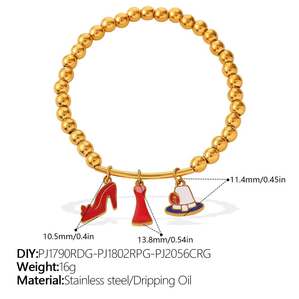 Sweet Wind DIY Ceramic Pearl Pendant Gold Bead Bracelet Stainless Steel Gold Plated Jewelry