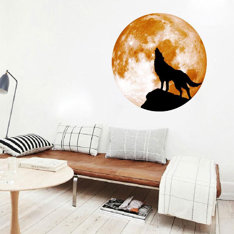 Kreativní měsíční samolepka na zeď svítící ve tmě Halloweenská dekorace Fluorescenční zářící vlk Samolepicí nástěnná nálepka