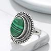 Vintage Silver Color Rings Oval Green Stone Ring Women Fashion Jewelry Anniversary Gift
