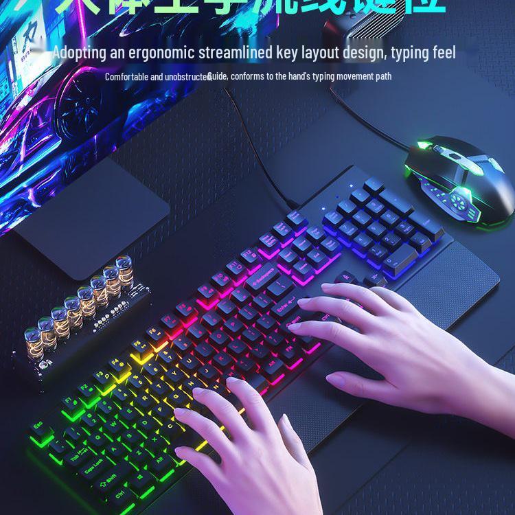 Mechanical Feel Wired Keyboard and Silent Mouse Set for Gaming and Office Use