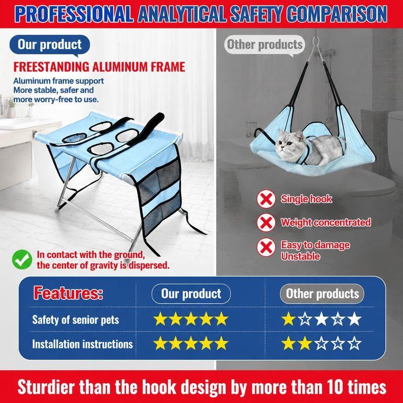 Dog Cat Grooming Hammock with Stand, Pet Restraint Sling for Nail Trimming, Grooming Table for Small Medium Pets