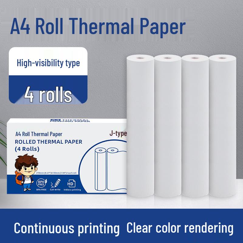 Portable A4 Thermal Paper 210mm: Quick-Dry, High-Definition Printing, 4 Rolls for Error Correction