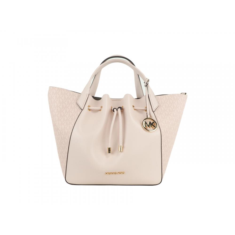 

Michael Kors Phoebe Большая пудровая румяная женская сумка из ПВХ из кожи на шнурке