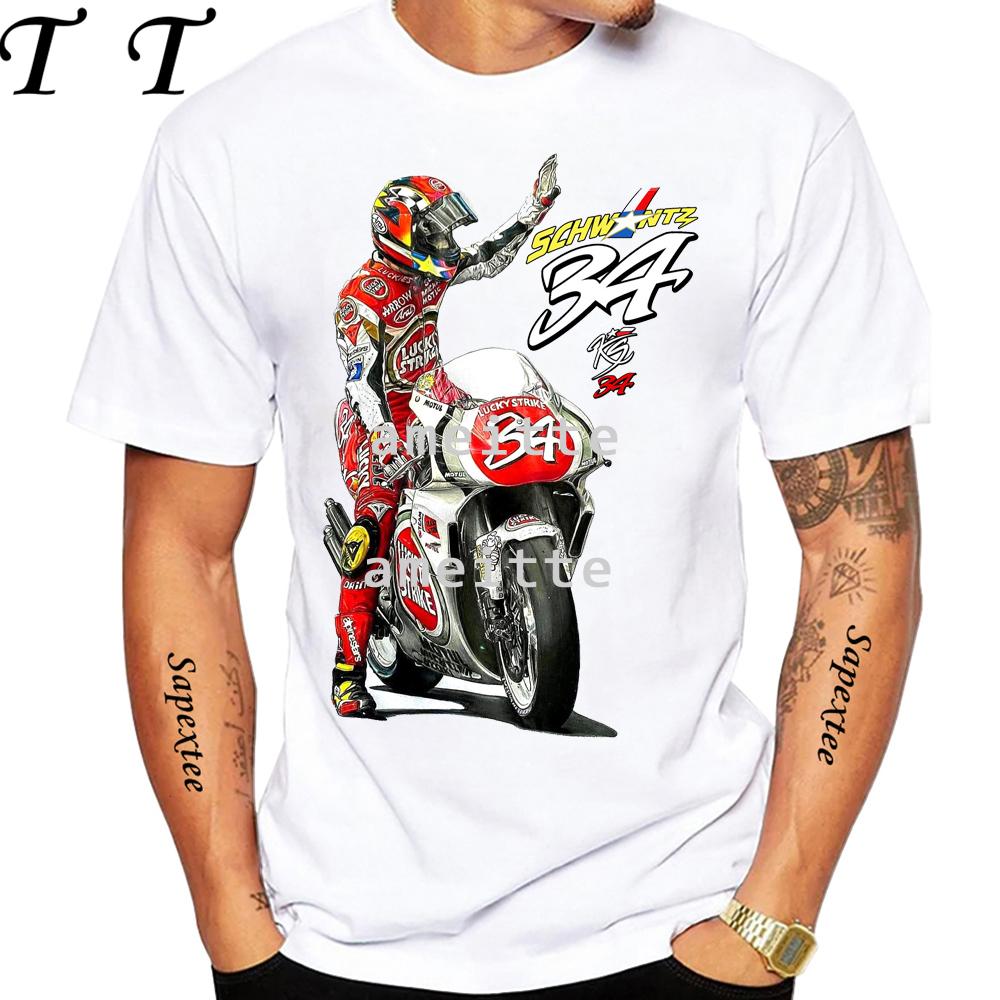 Kevin Schwantz 34 GP Race Legend 90's T-Shirt Summer Men Short Sleeve Adventure Sport Casual White Top Man Motorcycle Rider Tees