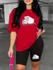 Bear standard size European and American women's clothing lip printing T-shirt shorts set sports suit