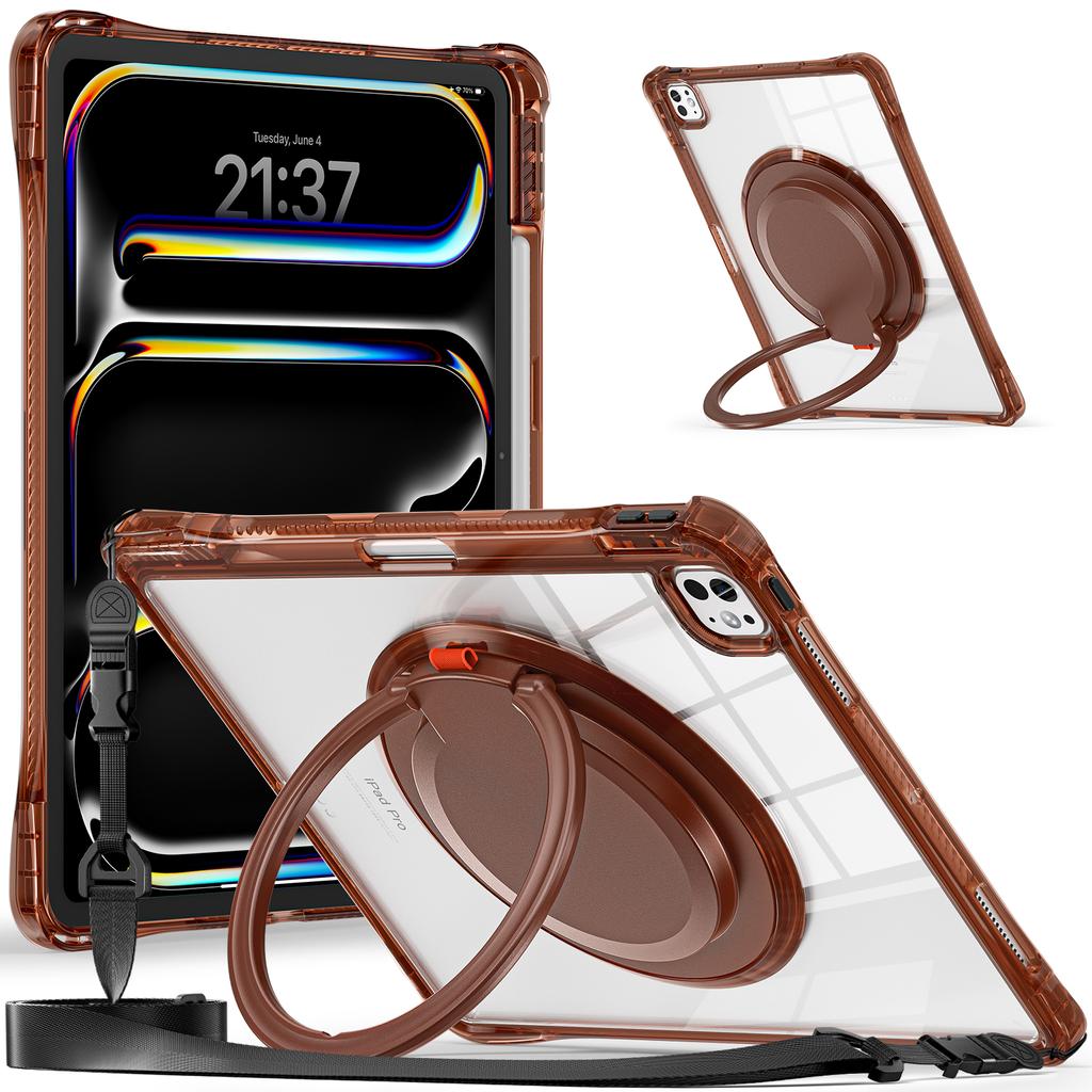 For iPad Pro 13 (2024) Case with Shoulder Strap Kickstand PC+TPU+Acrylic Tablet Cover