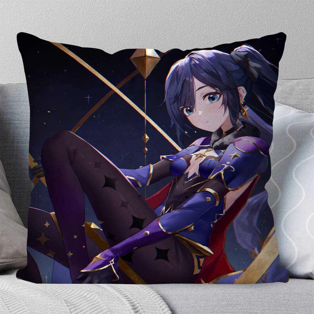 Mona Anime Game Genshin Impact Pillow Case Fashion Square Pillowcase Bedroom Sofa Room Ins Decoration Leisure