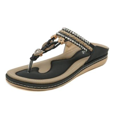 2026 Sommerschuhe Damen Sandalen Flip-Flops Sommerurlaub Flach Modemarke Böhmischer Stil Damensandalen Rutschfest Übergröße 42