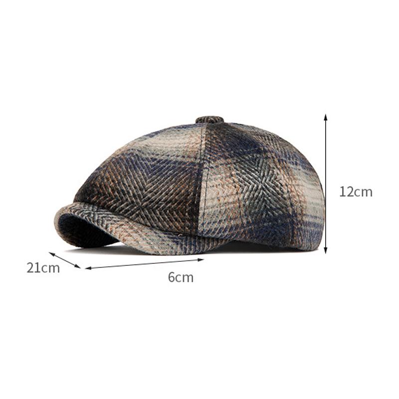 Autumn Winter Tie-Dyed Cap Men's British Newsboy Cap Warm Beret Plaid Octagonal Cap