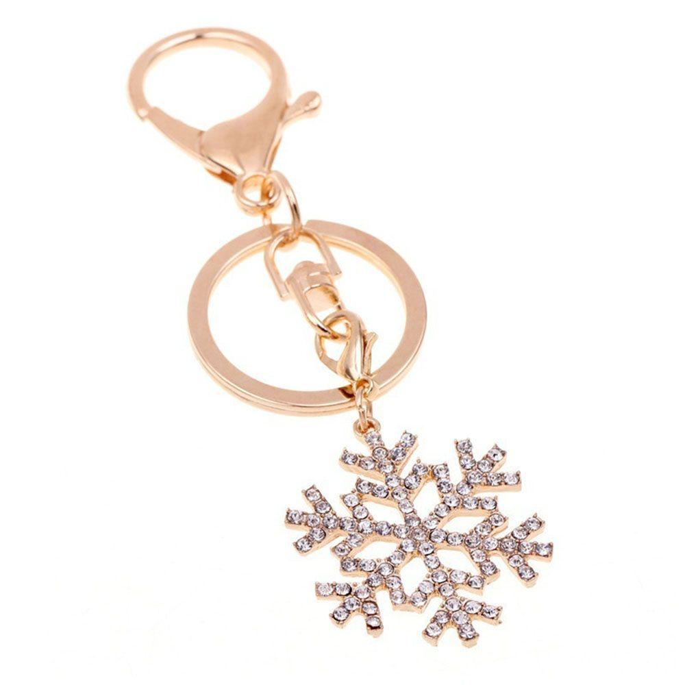 New Arrival Gold-color for Woman Ladies Crystal Snowflake Keychain Jewelry Key Ring Pendant