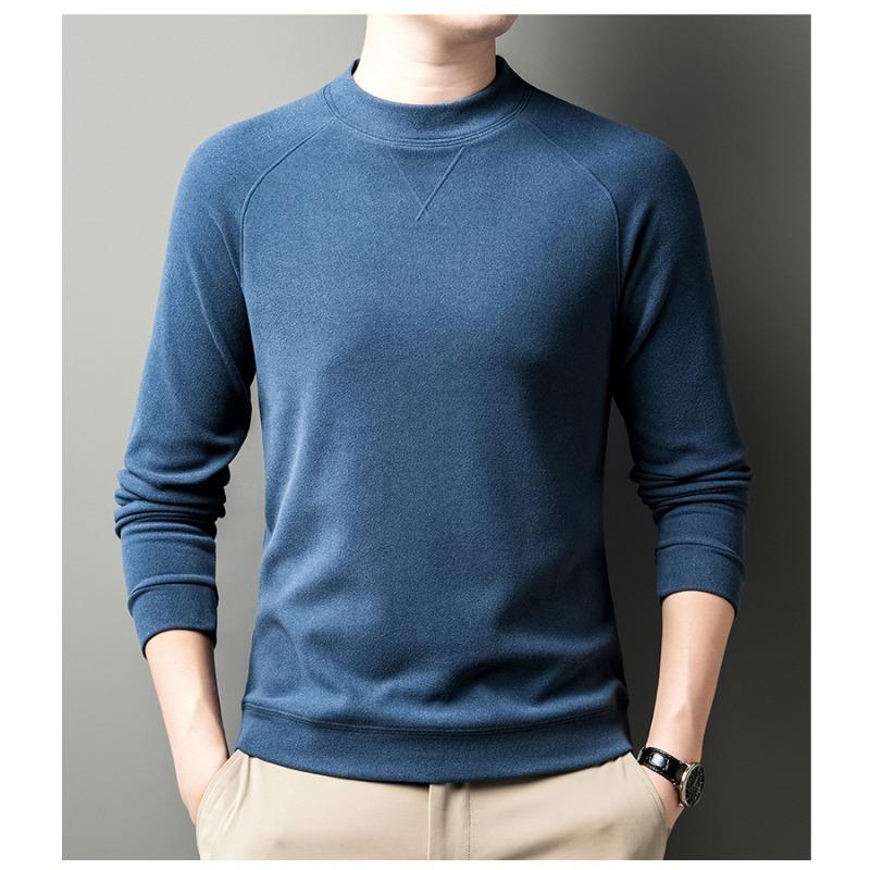 Men S Stand Collar Solid Color Long Sleeve Fleece Casual Base Shirt