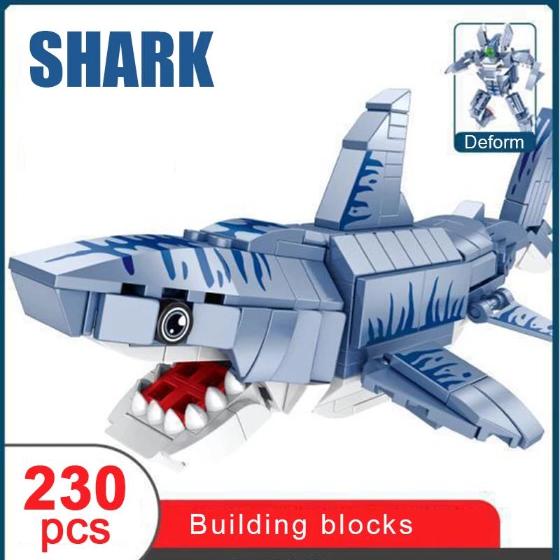 Diy Ocean Animals Robot Deformation Construction Block Creative Assembly Crab Shark Lobster Toys For Kids Adults Present Small Particle