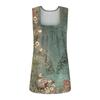 Women's Pleated Square Collar Sleeveless Vest Print T-shirt