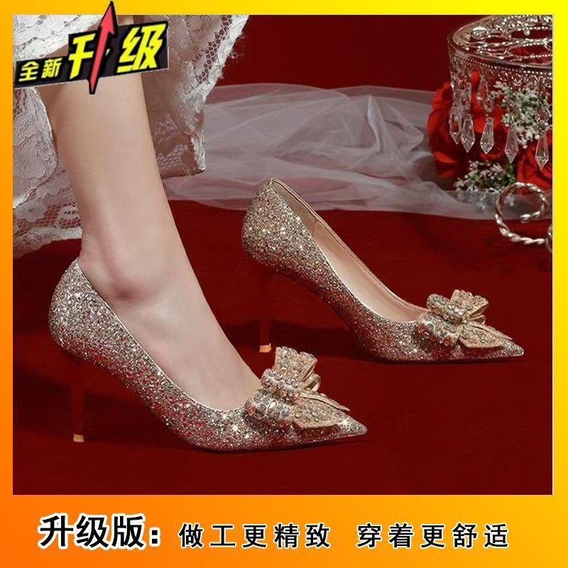 Premium bow high heels women's fashion versatile comfortable pointed stiletto single shoes women's spring and summer new