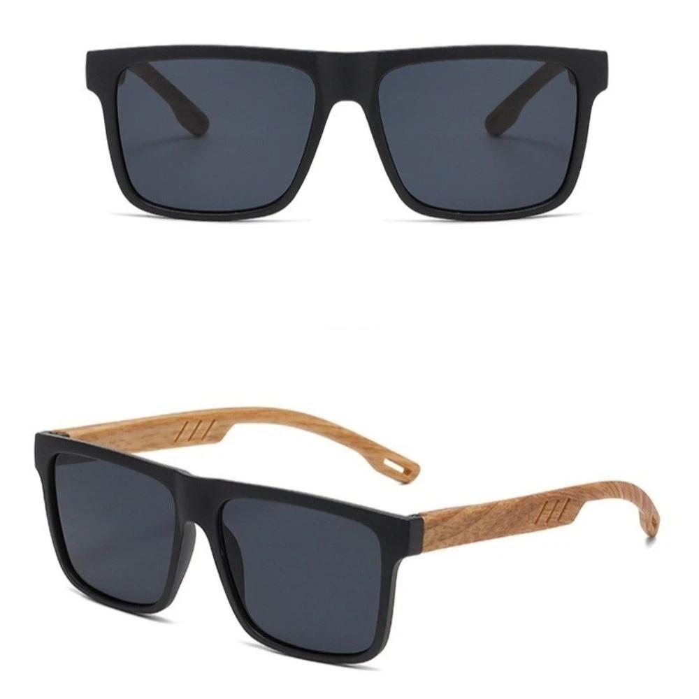 Bamboo Wood Handle Square Frame Sunglasses Vintage Style Fishing Sunglasses Beach
