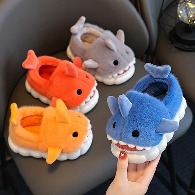 Inverno per Bambini Avvolgi Tallone Pantofole in Cotone Squalo Cartone Animato Carino Suola Morbida Antiscivolo Bambini Ragazzi Ragazze Junior Caldo Peluche Scarpe da Casa