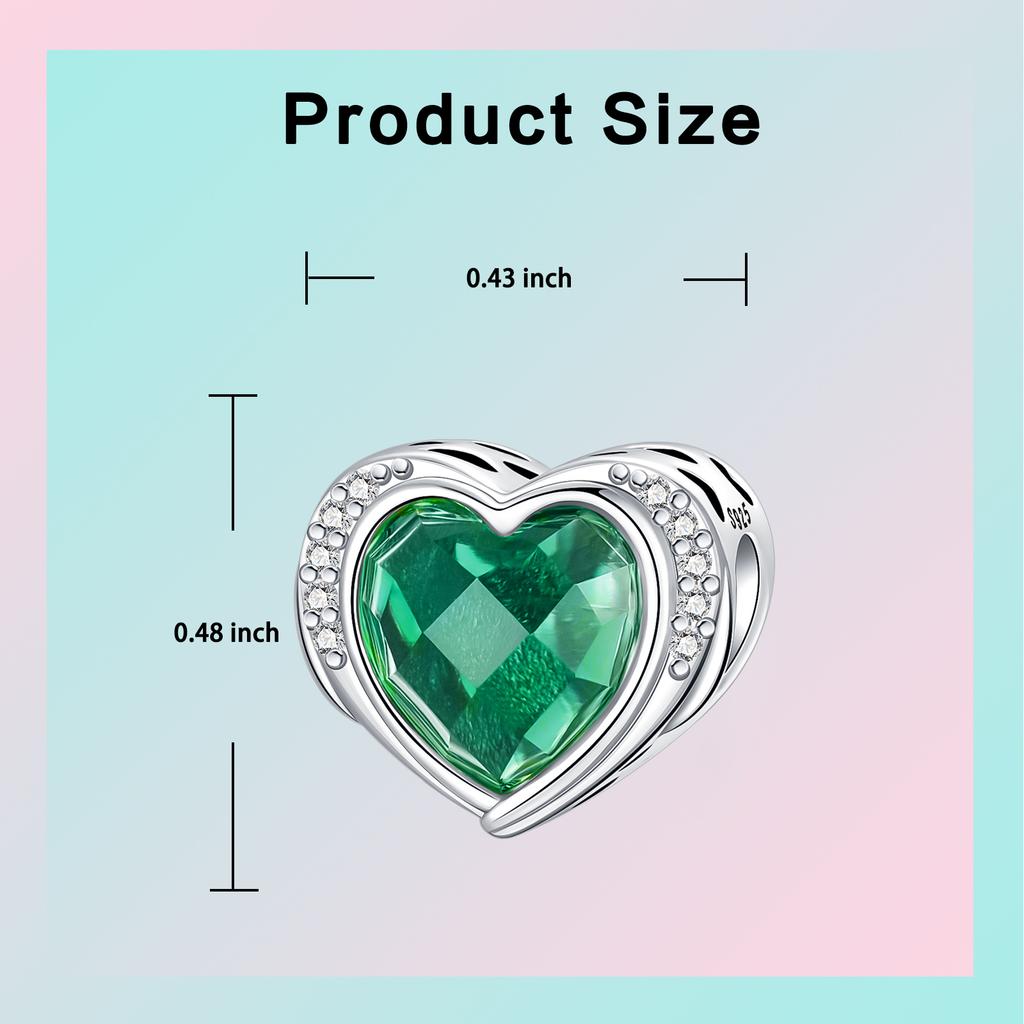925 Sterling Copper January-December Birthday Stone Love Zircon Pendant Bead Fit Charms Necklace Bracelet Women Zircon DIY Gift