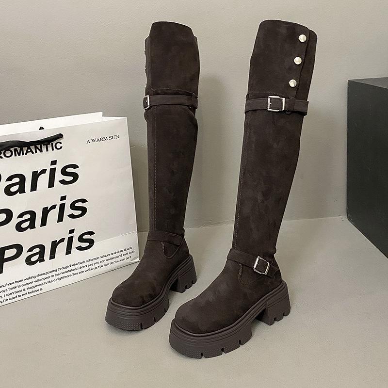 

Maillard двухслойные складные ботинки на толстой подошве детские новые ботфорты до колена на толстом каблуке осень-зима 2025 39 коричневый