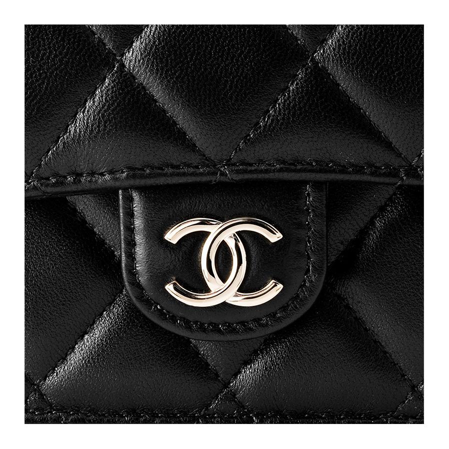 Chanel 23P Spring/Summer Black Quilted Sheepskin WOC Chain Flap Shoulder Crossbody Handbag Mini Women Bag