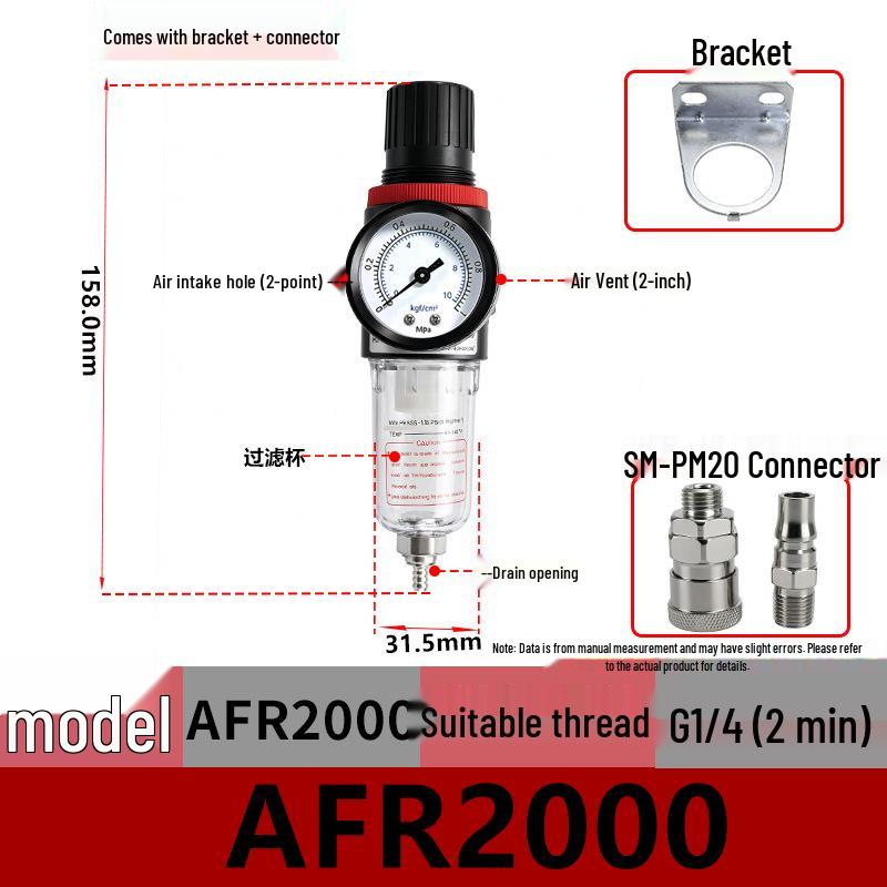 Airtac Air Source Processor Set: AFC2000 Oil-Water Separator, Air Filter, Pressure Regulator