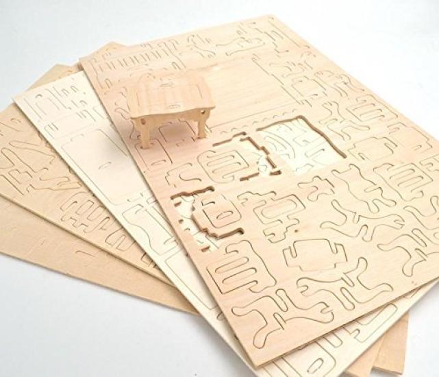 CUTEROOM Dollhouse Miniature Furniture 34 Pieces Wooden 3D Puzzle for Children Educational Toy Laser-Cut